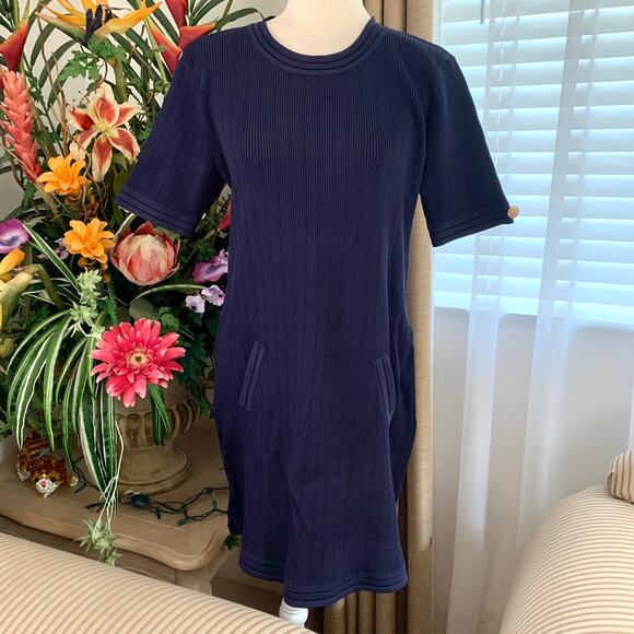 EUC Zara Knit Mini Dress with Gold Buttons in Navy Blue Women's XL - Picture 1 of 11